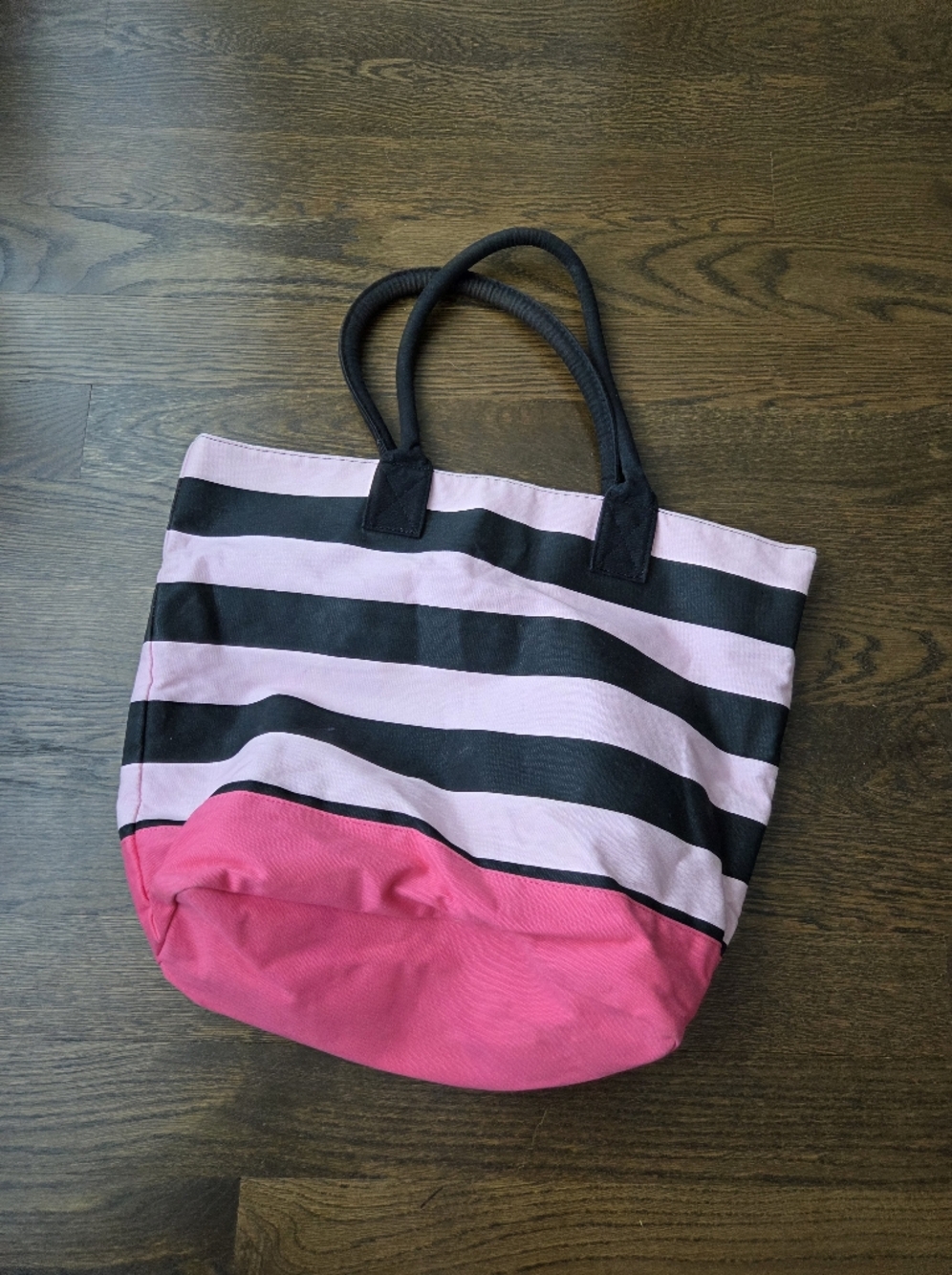 Victoria's Secret Pink, Hot Pink & Black Striped Canvas Tote - Picture 2 of 4